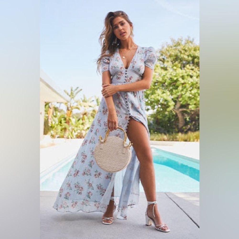 LOVESHACKFANCY Stacy Duster in Peri Floral Maxi Button‎ Dress